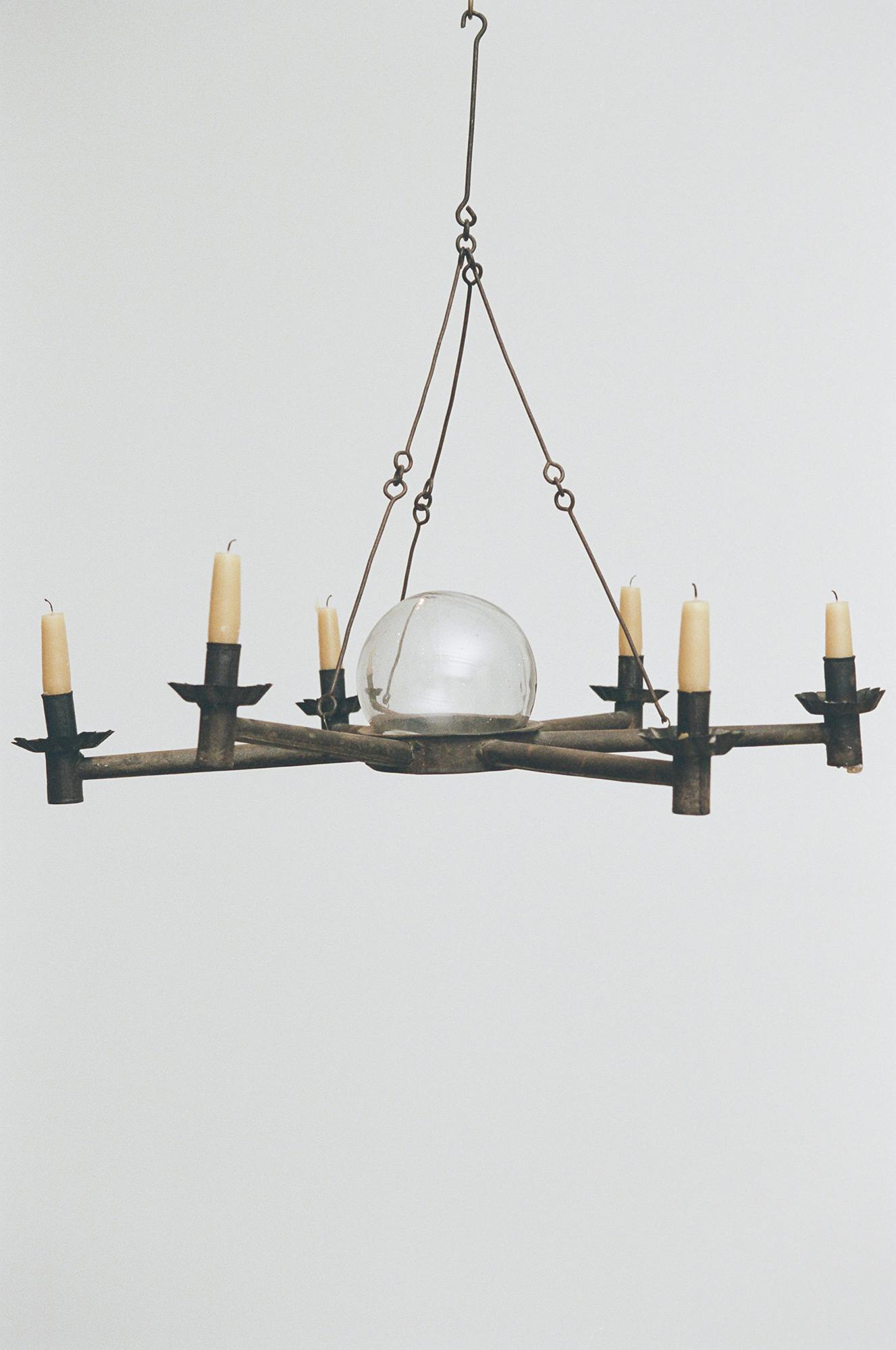 Six-Arm Chandelier with Central Glass Globe