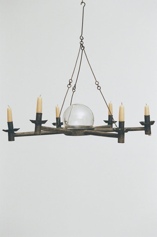 Six-Arm Chandelier with Central Glass Globe