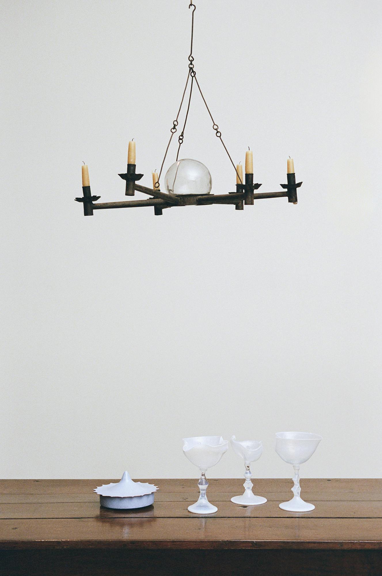 Six-Arm Chandelier with Central Glass Globe