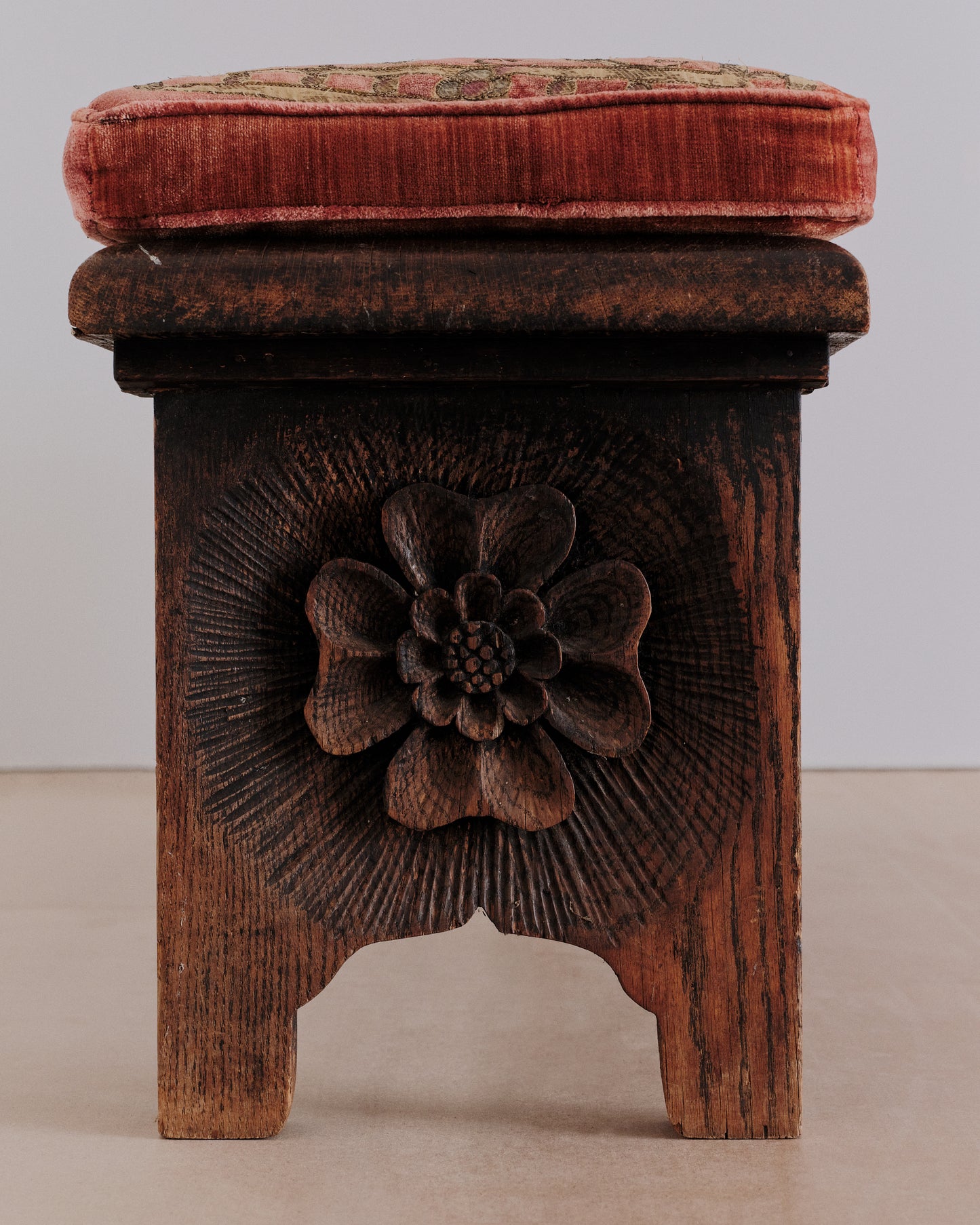Arts and Crafts Carved Hall Bench