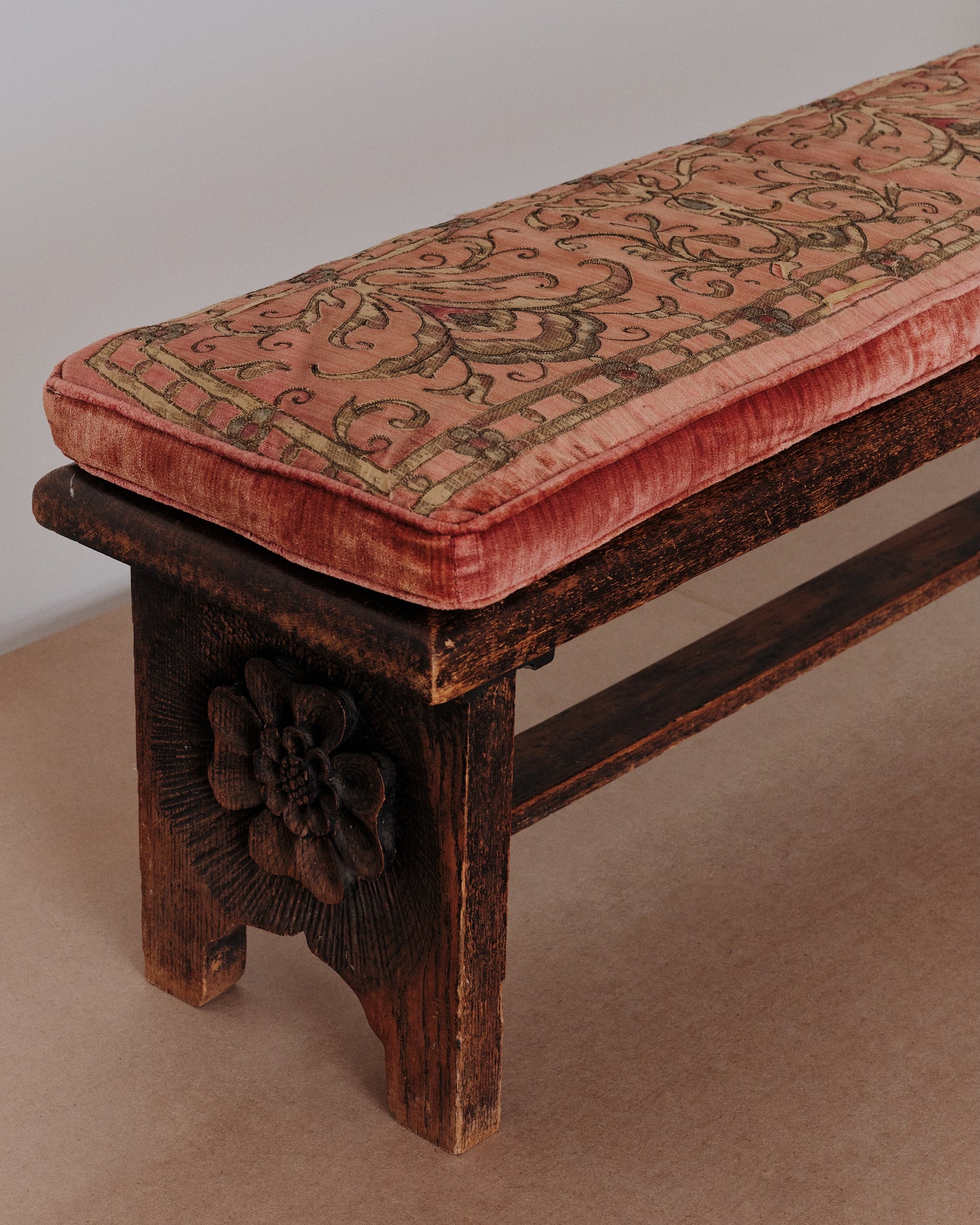 Arts and Crafts Carved Hall Bench