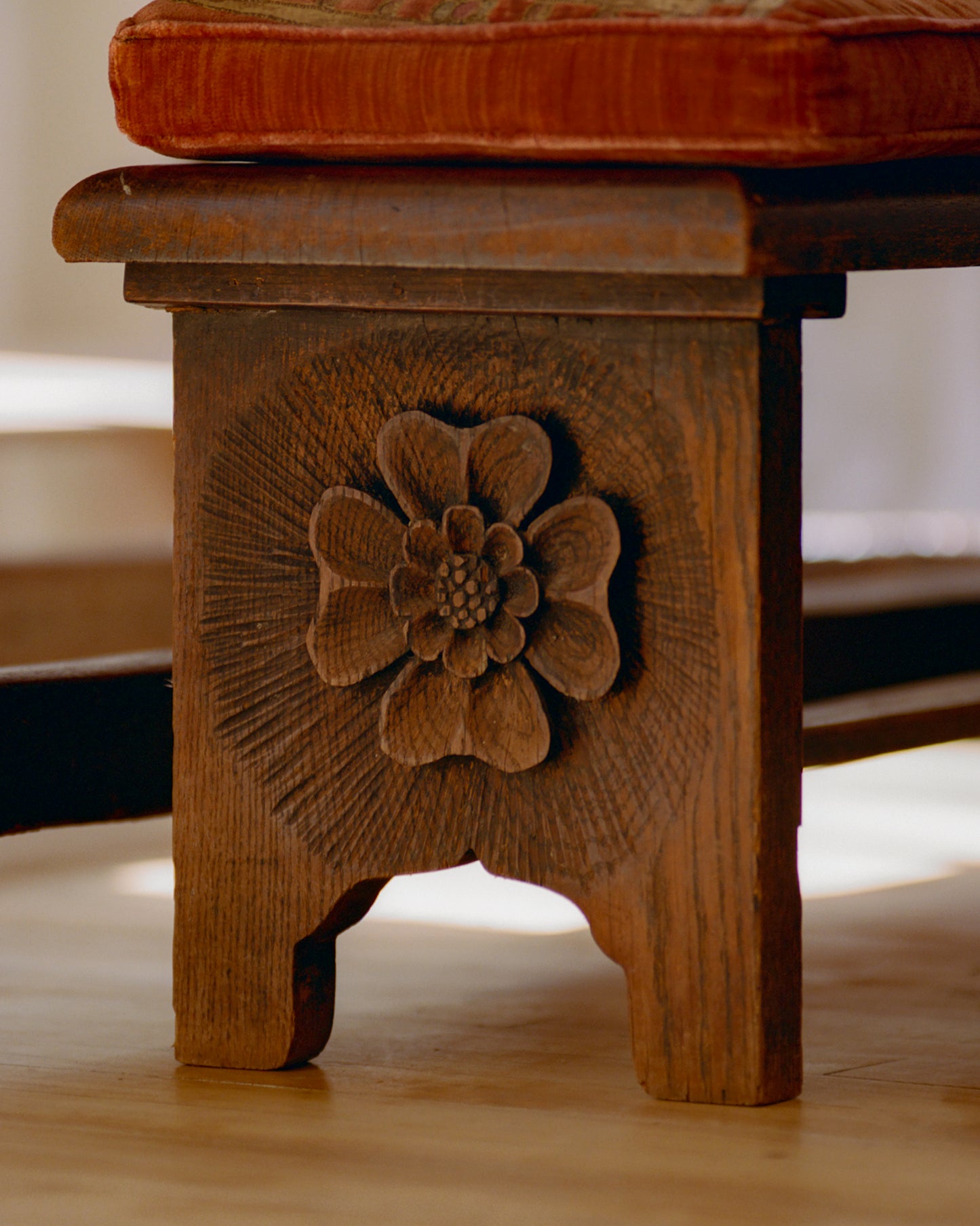 Arts and Crafts Carved Hall Bench